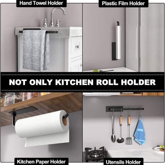 Paper Towel Holder - Self-Adhesive or Drilling, Matte Black - Picture 5 of 6